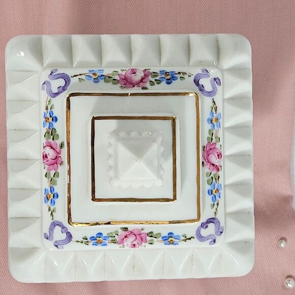 Westmoreland Milk Glass Footed Pedestal Wedding Box Candy Dish Hand Painted 10” - Picture 3 of 16